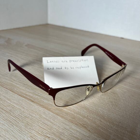 Prada VPR65R UAN-1O1 Eyeglasses Red Gold Frames Made in Italy 53-16-140 - Picture 1 of 10